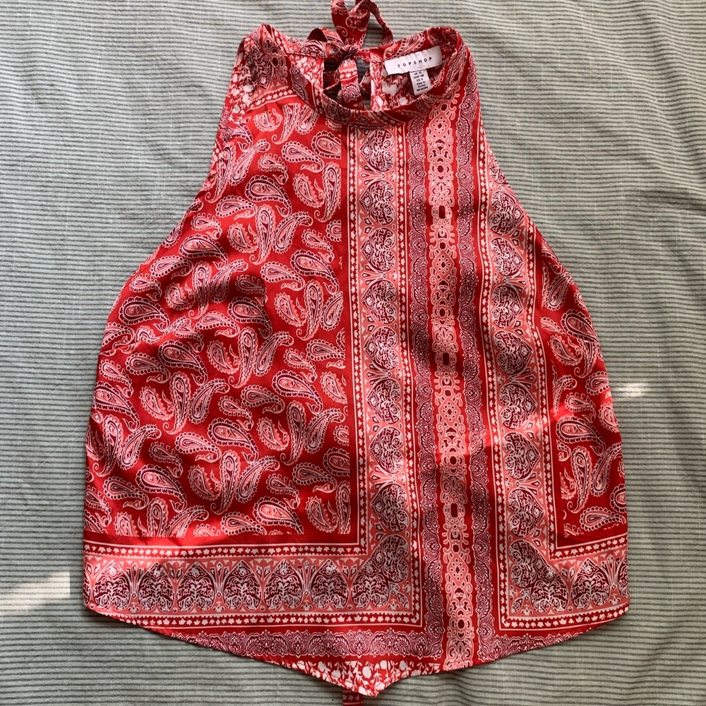 Topshop red cowgirl halter shirt
